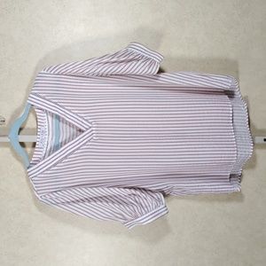 09134 Joy Joy brown & white striped v-neck S/S blouse L
